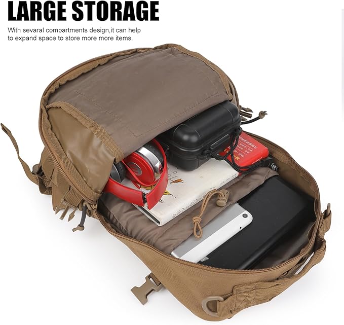 Small Tactical Backpack Military Daypack 12L Molle Bag Rucksack Army Daypack for Outdoor,Hiking,Camping,Travel (Tan)