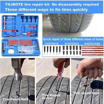 Tire Repair Kit,117pcs Heavy Duty Tire Plug Kit,with Universal Tire Patch Kit to Plug Flats for Car/Motorcycle/Truck/Tractor/Trailer/RV/ATV