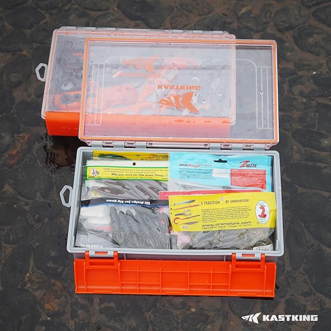 KastKing HyperSeal Waterproof Tackle Box, 3700 Deep Tackle Trays, Fishing Tackle Box Organizer With Exterior Stickers, Fishing Gear & Fishing Accessories Storage