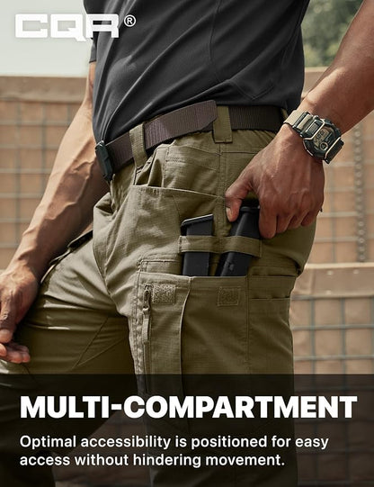 CQR Men's Flex Stretch Tactical Pants, Water Resistant Ripstop Cargo Pants, Lightweight EDC Outdoor Work Hiking Pants