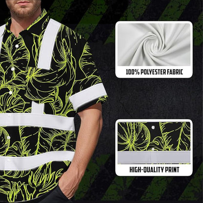 High Visibility Hawaiian Shirt for Men Tropical Shirts Custom Name Floral Outfit Reflective Safety Workwear