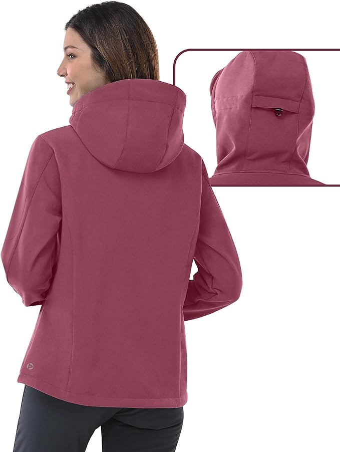 Outdoor Ventures Women's Softshell Jacket with Hood Fleece Lined Warm Lightweight Waterproof Insulated Windbreaker