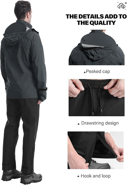 iCreek Rain Suit Waterproof Jacket with Pants 2 Pieces Breathable Lightweight Packable Raincoat with Hooded Rain Gear Unisex