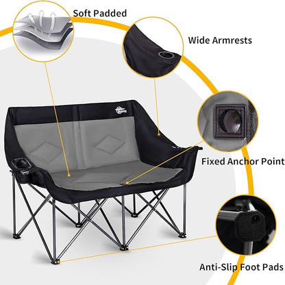 2 Person Camping Chair Camping Loveseat Oversized Double Folding Camping Chair Heavy Duty Two Person Camp Chair Love Seat Dou Chairs Sport Lawn Chair for Adults
