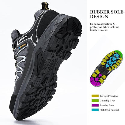 Queday Mens Waterproof Hiking Shoes Lightweight Outdoor Walking Shoes Breathable Hike Trekking Trails Camping Climbing