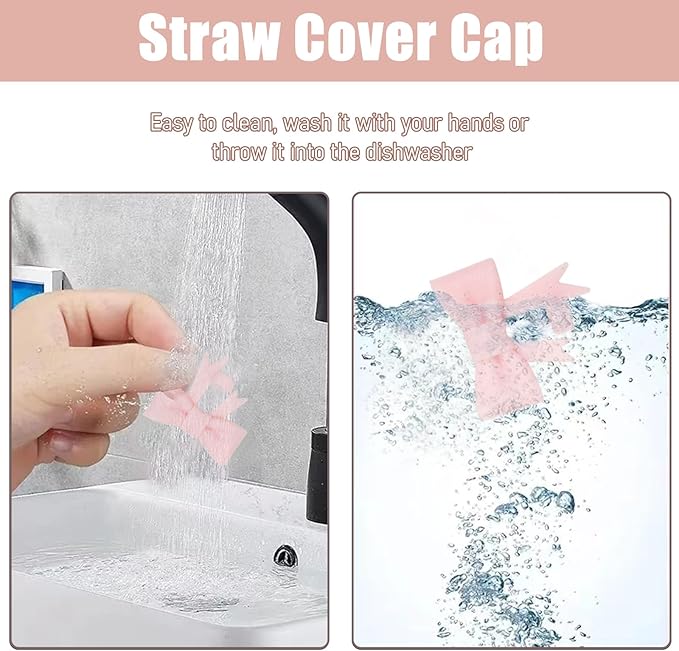 4Pcs Silicone Straw Toppers Covers for Stanley Cups 40/30oz 10mm(0.4in) Cream Dust-Proof Bow Straw Covers Toppers Flash Pink Suitbale for Stanley Cup Accessories Reusable Straws Caps