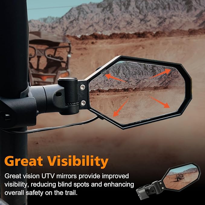 SUNPIE Mirrors for UTV w/LED Lights turn signals for Roll Bar 1.5 to 2inch Compatible with Polaris RZR Can-Am Pioneer Talon Kawasaki Teryx Mule, UTV Accessories Mirror