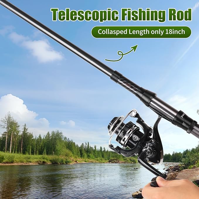 Fishing Rod Reel Combo - 2PCS 6.89ft Telescopic Fishing Poles 2PCS Spinning Reels Lures Set Fishing Pliers with Carrier Bag for Travel Saltwater Freshwater Gift Portable Fishing Pole Kit