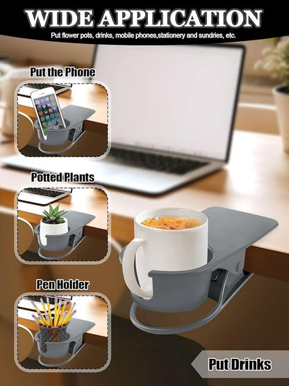 Kalolary 2PCS New Drinking Cup Holder Clip with Groove Table Bottle Cup Stand DIY Glass Cup Clamp Storage Saucer Clip Water Coffee Mug Holder Saucer Clip for Home Desk, Grey