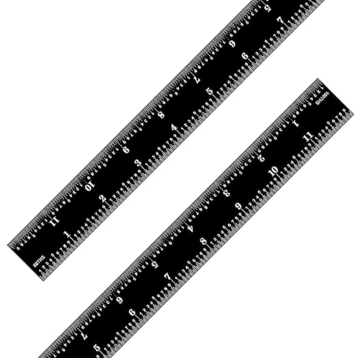Pec Tools 12-inch Ruler, 0.035" Thick X 1" Wide, 1/32", 1/64", 1/50", 1/100" High-Precision Ruler, Stainless Steel, High Contrast, Made in USA