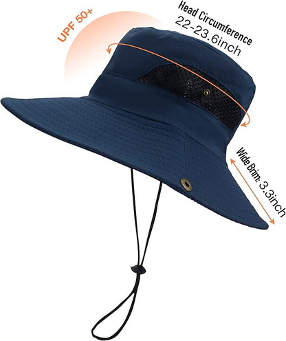 Men's Sun Hat Outdoor UPF50+ Mesh Wide Brim Bucket Safari Cap Foldable Waterproof Boonie Fishing Hats