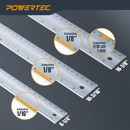 POWERTEC 38 Inch Machinist Aluminum Straight Edges and 3pc L Square, for Checking Surface Warp, Marking/Scribing Lines - Used w/Feeler Gauges for Automotive Repairs, Cylinder Head Checks (72113)