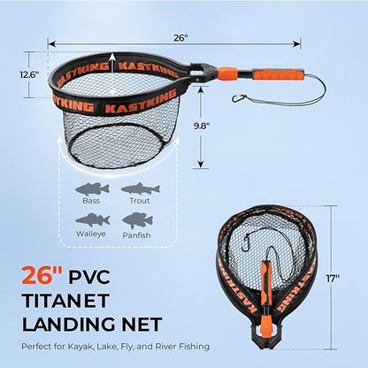 KastKing Titanet Fishing Net, Durable Aluminum Handle, Non-Slip Hi-Vis Grip, Compact Bag & Lanyard, Ideal for Kayak, Lake, Fly, or River Fishing, 2 Net Options