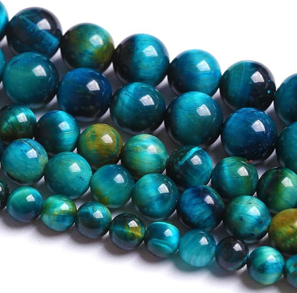 12mm 32PCS Peacock Blue Tiger Eye Stone Beads Natural Crystal Spacer Loose Beads for Jewelry Making DIY Bracelet Semi Precious 1 Strand 15 inches