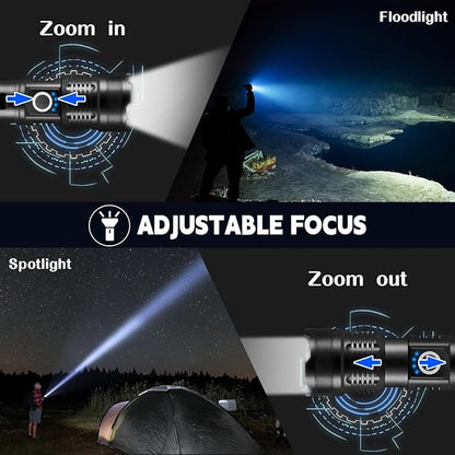 3Pack Rechargeable Flashlights High Lumens, 5Modes LED Flashlight Rechargeable, Super Bright Flashlight High Powered, Adjustable Tactical Flashlight, Powerful Flash Light for Home Emergencies