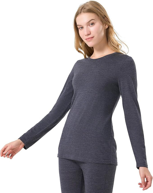 Merino Protect 100% Merino Wool Base Layer Women Thermals Underwear Lightweight Soft Long Sleeve Shirt for Hiking Skiing