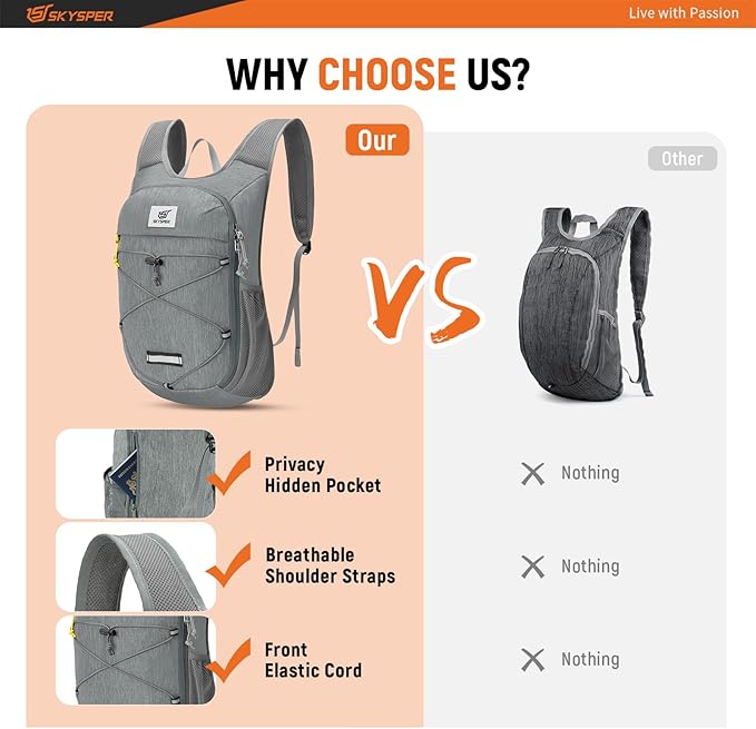 SKYSPER Foldable Hiking Backpack - 10L Small Lightweight Daypack Breathable Travel Backpacks for Men Women