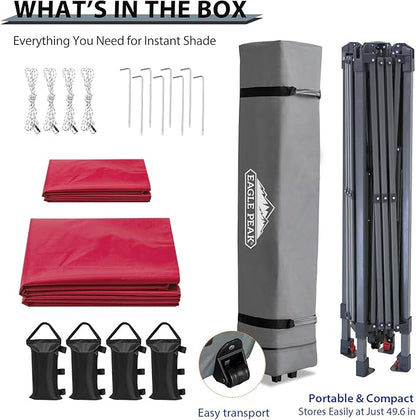 EAGLE PEAK 13x13 Straight Leg Pop Up Canopy Tent Instant Outdoor Canopy Easy Single Person Set up Folding Shelter w/Auto Extending Eaves 169 Square Feet of Shade (Red)