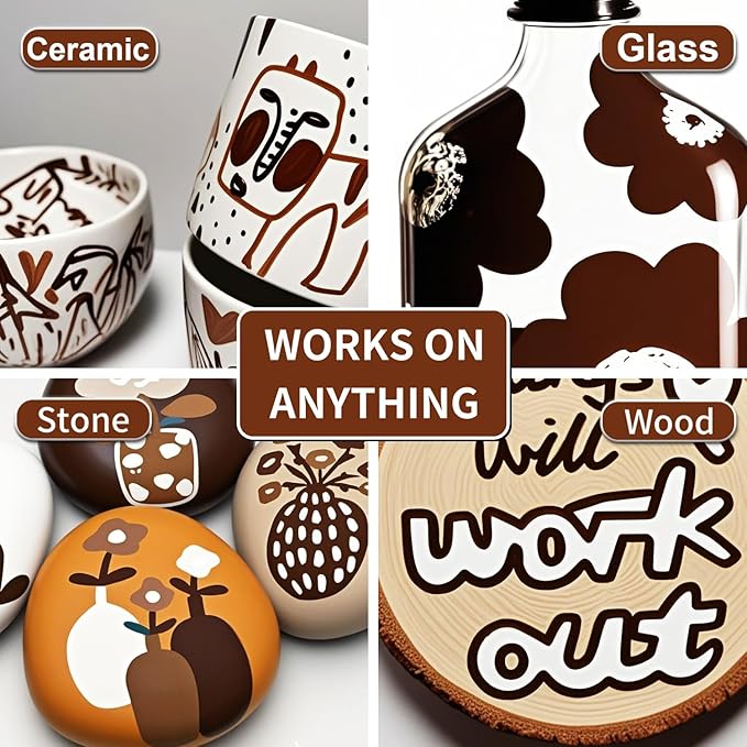 Acrylic Paint Pens Waterproof Markers 6 Brown Permanent Marker Pens Acrylic Pens for Rock Painting Glass Stone Ceramic Metal Fabric Pebble Painting pens Craft Supplies