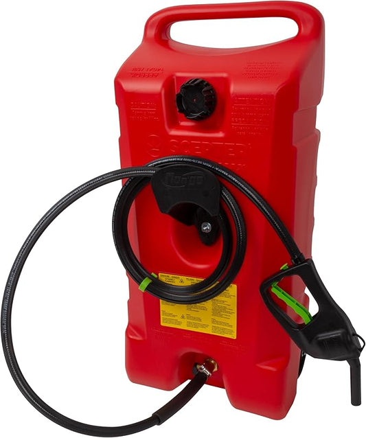 Scepter Duramax Flo ’N Go 14 Gallon Gas Caddy, 53 Liter Portable Fuel Tank and Fuel Transfer Pump with 10-Foot Hose for Lawn Mower, Farm, Marine, and Home Use, Gasoline Only, Red (2024 Version)
