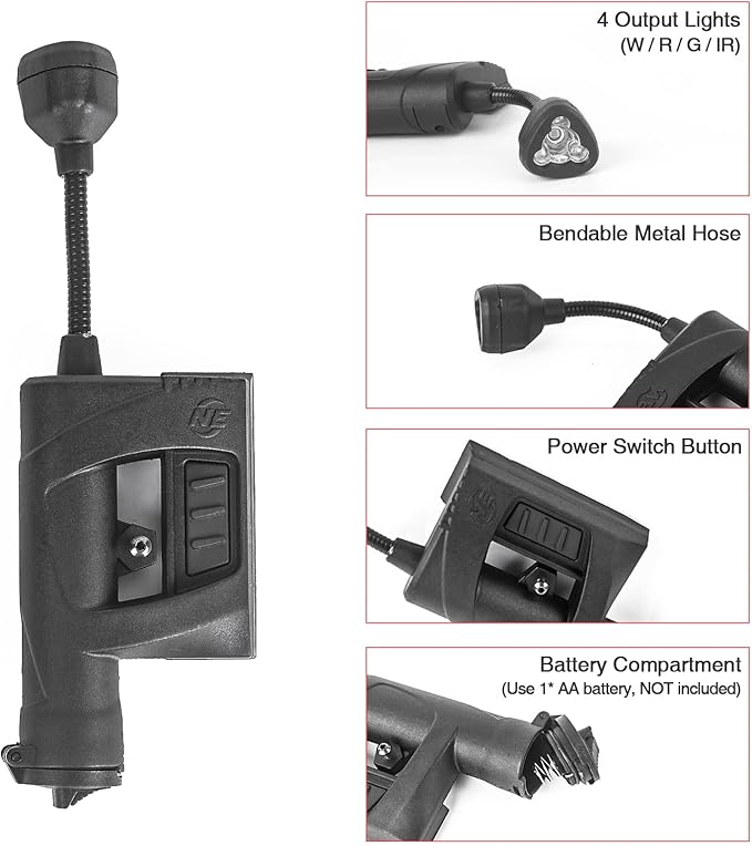 Tactical Helmet Light, IR Red Green White 4 in 1 LED Outdoor Survival Signal Lamp, with 2 Replaceable Helmets Accessories for Hunting Training