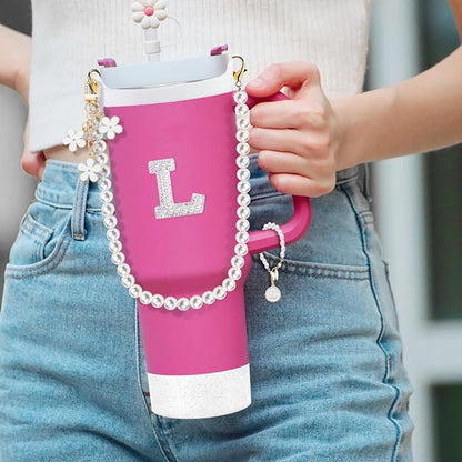 Stanley Cup Accessories Set - Including Water Bottle Carrying Pearl Strap, Handle Letter Charms Sticker, Silicone Cups Boot Straw Cover for 40oz & 30oz Tumbler Accessory Kit