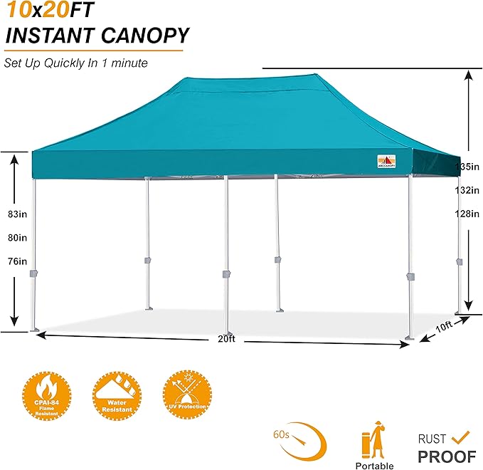 ABCCANOPY Commercial Pop Up Canopy Tent 10x20 Premium-Series, Turquoise