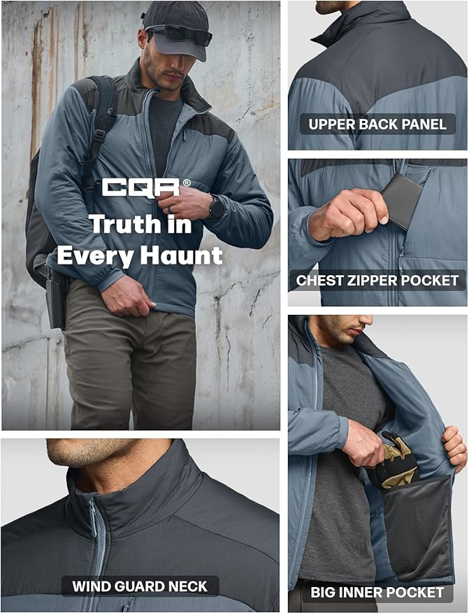 CQR Men's Lightweight Insulated Jacket, Windproof Packable Water Resistant Warm Active Coat for Hiking Work Outdoor Tactical