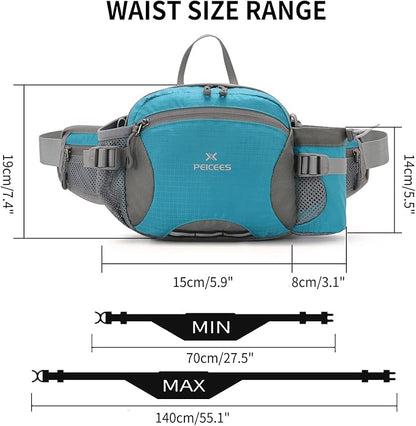 Peicees Hiking Fanny Pack Large Waist Bag for Men Women with Bottle Holder Water Resistant Lumbar Pack for Hiking Camping Fishing Outdoor (Bottle Not Included)
