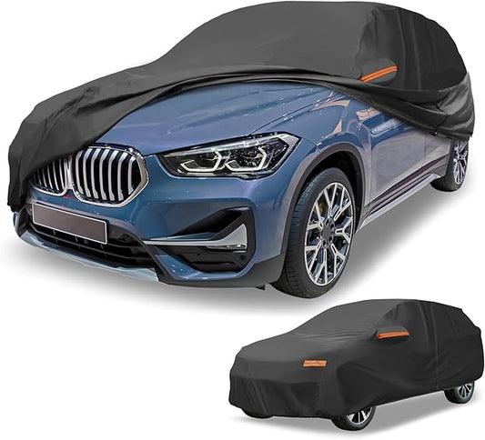 Universal Car Cover Waterproof All Weather 210D-PU, UV Sun Rain Protection, Fits for SUV Length 191"-200", with Left Side Zipper, Black