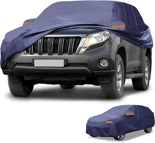 Universal Car Cover Waterproof All Weather 190T-PU, UV Sun Rain Protection, Fits for SUV Length 191"-200", with Left Side Zipper, Navy Blue