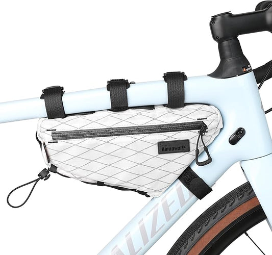 Rhinowalk Bike Triangle Frame Bag 1.7L, Waterproof Tool & Gear Bag with YKK Zippers, Cable Port & Pump Holder, Slim Fit – White