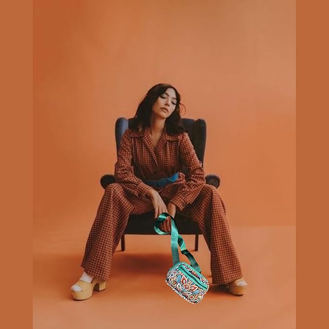 Yewande&co Neoprene Fanny Pack Belt Bag – Lightweight Waterproof Waist Bag with Adjustable Strap, 3 Zippered Pockets, Crossbody Belt Bag for Travel, African Design Crossbody Bags (Fire)