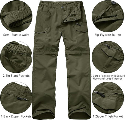 Mens Hiking Convertible Pants Quick Dry Waterproof Zip Off Lightweight Cargo Safari Fishing Work Pants Trousers with Belt