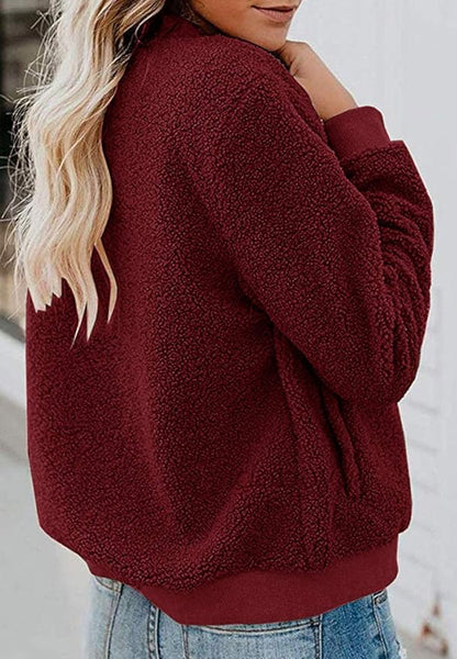 MIROL Women's Fall Trendy Fleece Jacket Faux Sherpa Fuzzy Casual Long Sleeve Zip Up Loose Fit Bomber Winter Coat
