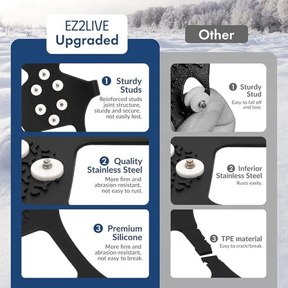 Ice Cleats for Shoes and Boots, Ice Snow Grips for Winter Walking Traction, Anti-Slip Ice Traction Cleats with 10 Steel Studs Crampons Gripper Spikes for Shoes Men Women