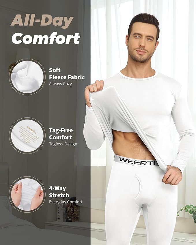 WEERTI Thermal Underwear for Men Long Johns with Fleece Lined Base Layer Men Cold Weather Top Bottom