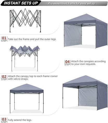 ABCCANOPY Easy Pop up Canopy Tent with 2 Sidewalls for Outdoor Sun Blocking or Rain Protection,10x10, Gray