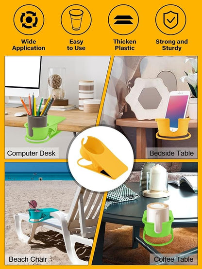 3PCS Drinking Cup Holder Clip Kalolary Chair Desk Bottle Cup Stand DIY Glass Clamp Storage Saucer Clip with Groove for Potted Plant Beverage Coffee Mug Holder Clip for Home Office (Yellow Green Blue)