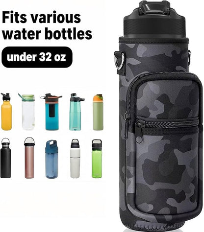 Insulated Water Bottle Holder Sling Bag with Phone Pocket, Adjustable Crossbody Strap for Walking, Hiking, Camping, Fishing