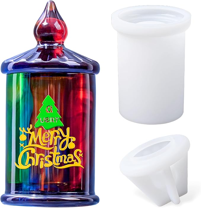 Jar Resin Molds Valentine Storage Box with Lid Epoxy Resin Casting Mold Cylinder Jars Candle Jewelry Trinket Container Mould DIY Planter Candy Organizer Making Concrete Cement Moulds Craft Home Decor