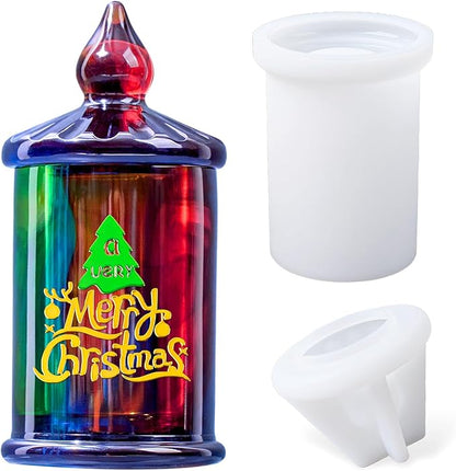 Jar Resin Molds Valentine Storage Box with Lid Epoxy Resin Casting Mold Cylinder Jars Candle Jewelry Trinket Container Mould DIY Planter Candy Organizer Making Concrete Cement Moulds Craft Home Decor