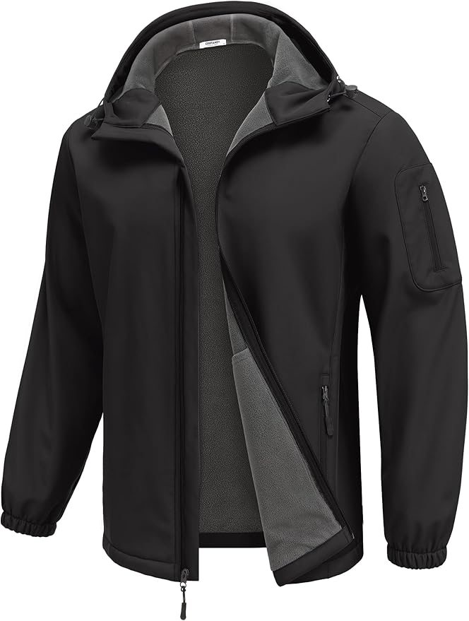 COOFANDY Men's Hooded Softshell Jacket Waterproof Fleece Lined Windbreaker Lightweight Outdoor Hiking Jacket