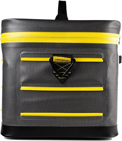 BUZBE Swarm 28 Modular Dry Bag - Customizable Fishing Tackle Carrier, Airtight, Saltwater Ready, Grey and Yellow