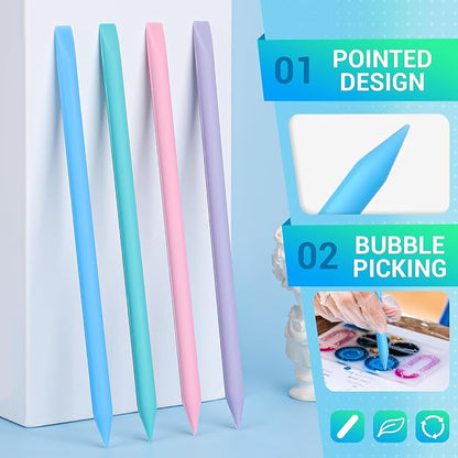 Gartful 4PCS Pointed Silicone Stir Sticks, Reusable Mixing Sticks for Epoxy Resin, Paint, Making Glitter Tumblers Cups, Arts, Crafts, Facial Mask Stirring Rods, 4 Colors