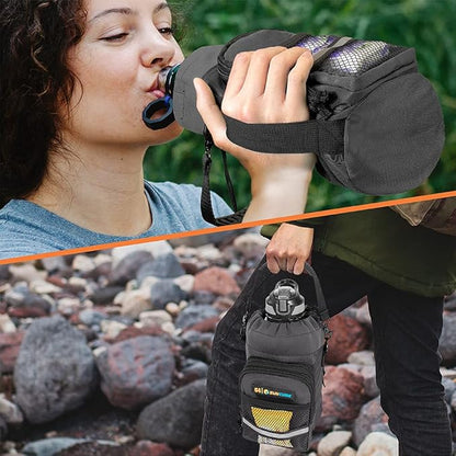 SUN CUBE Water Bottle Carrier with Strap, Insulated Water Bottle Carrier Bag with Phone Pocket Pouch, Sleeve Sling Purse Crossbody Bottle Holder for Walking, Sports, Hiking Accessories 40/64 oz
