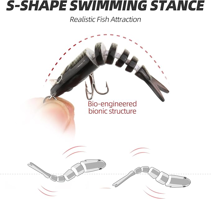 5PCS Lifelike Fishing Lures – Multi-Jointed Swimbait for Bass, Trout, Crappie, Walleye, Pike, Realistic Action with 3D Fish Eyes and Sharp Hooks, Perfect for Fishing Kits in Saltwater & Freshwater