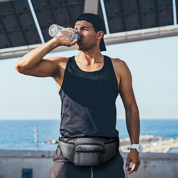 NOOLA Fanny Pack Waist Bag for Men Women, Lightweight Waist Pack with Water Bottle Holder, Adjustable Belt Bag with Multi-Pockets for Hiking, Dog Walking, Outdoor, Cycling, Running, Travel, Grey