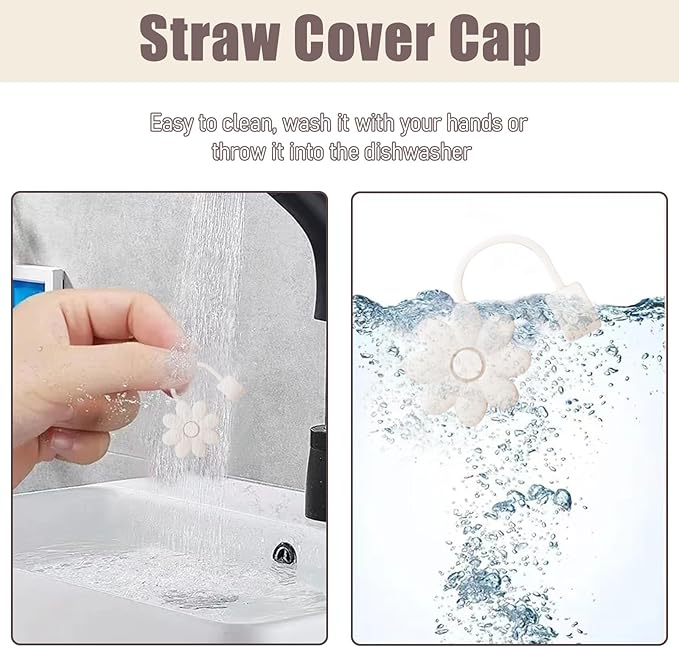 Brown Series Silicone Straw Covers Toppers for Stanley Cups 30&40 Oz Tumbler Accessories 6PCS Flower Straw Caps Dust-Proof Reusable Straws Tips Protectors for Stanley Cup 10mm 0.4in Straws