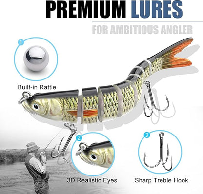 Fishing Lures for Freshwater and Saltwater, CHSMONB 6 Pcs Slow Sinking Most Lifelike Jointed Swimbait for Bass Trout Crappie Walleye Pike, Amazing Gifts for Men and Family